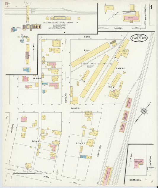 Sanborn Fire Insurance Map from Eagle Pass, Maverick County, Texas (1910), Sheet #0004 - Historic Sanborn Fire Insurance Map Print, vintage old map wall art, antique decor, genealogy gift, Texas Texas map