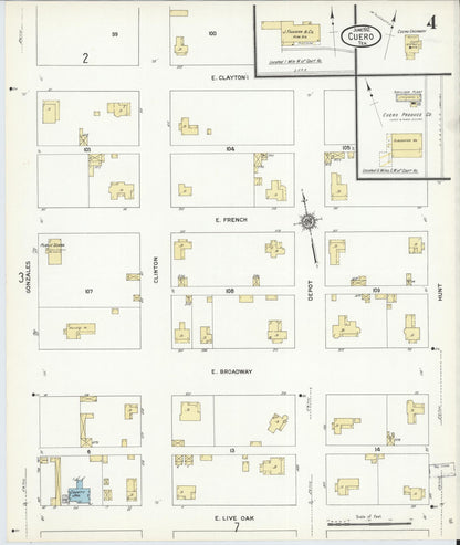 Sanborn Fire Insurance Map from Cuero, De Witt County, Texas (1912), Sheet #0004 - Historic Sanborn Fire Insurance Map Print, vintage old map wall art, antique decor, genealogy gift, Texas Texas map