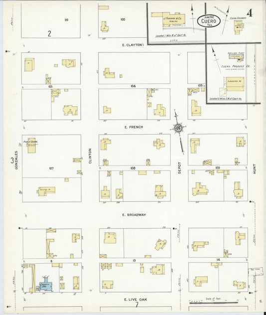Sanborn Fire Insurance Map from Cuero, De Witt County, Texas (1912), Sheet #0004 - Historic Sanborn Fire Insurance Map Print, vintage old map wall art, antique decor, genealogy gift, Texas Texas map