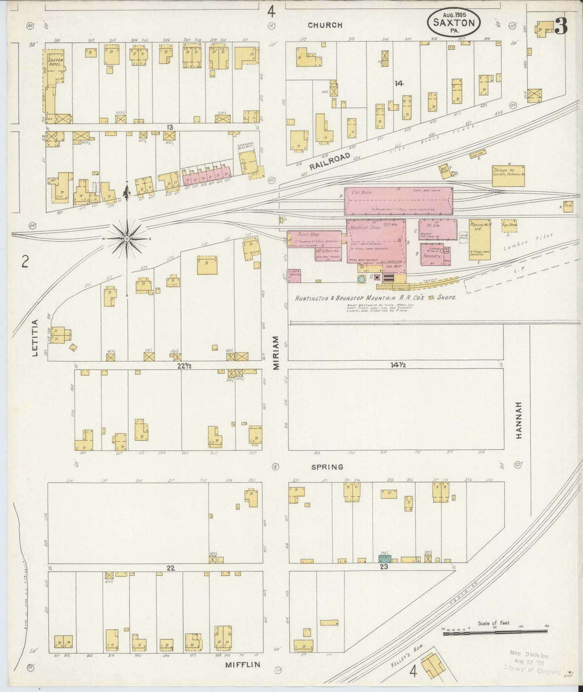 Sanborn Fire Insurance Map from Saxton, Bedford County, Pennsylvania (1905), Sheet #0003 - Historic Sanborn Fire Insurance Map Print, vintage old map wall art, antique decor, genealogy gift, Pennsylvania Pennsylvania map