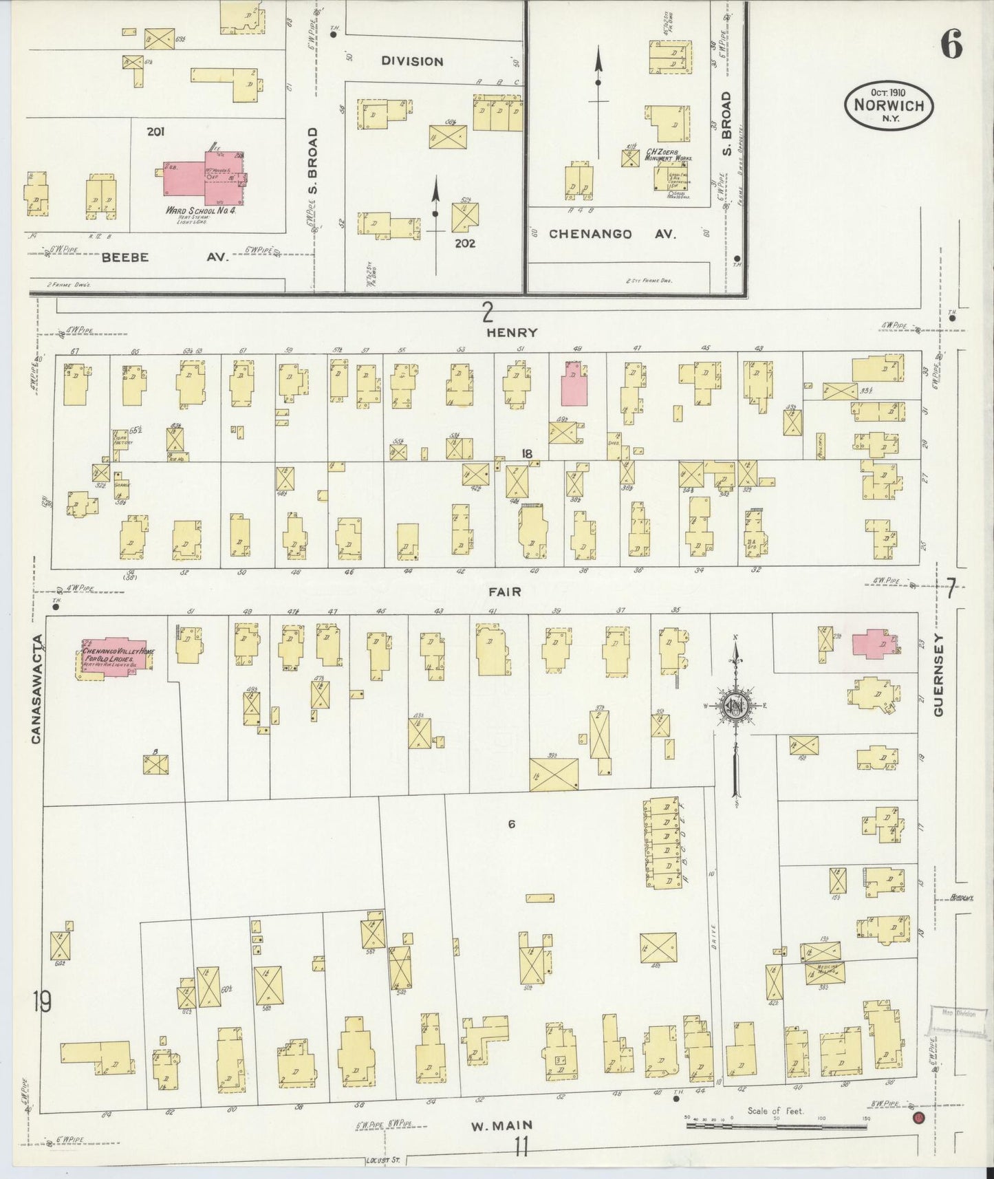Sanborn Fire Insurance Map from Norwich, Chenango County, New York (1910), Sheet #0006 - Complete Map Set gallery image, historic Sanborn map, vintage wall art, New York New York
