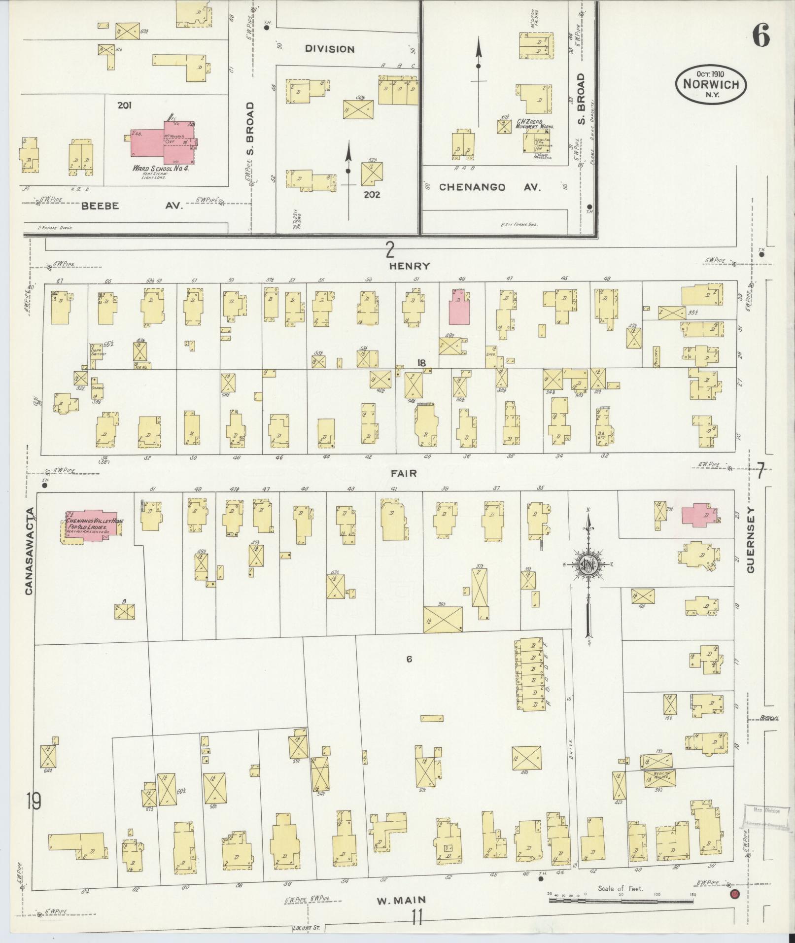 Sanborn Fire Insurance Map from Norwich, Chenango County, New York (1910), Sheet #0006 - Complete Map Set gallery image, historic Sanborn map, vintage wall art, New York New York