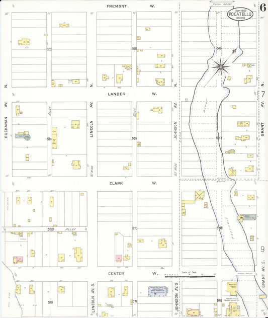 Sanborn Fire Insurance Map from Pocatello, Bannock County, Idaho (1907), Sheet #0006 - Historic Sanborn Fire Insurance Map Print, vintage old map wall art, antique decor, genealogy gift, Idaho Idaho map