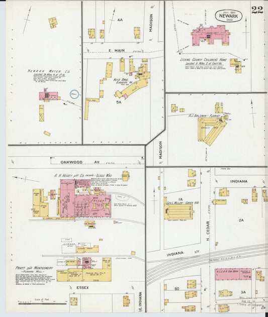 Sanborn Fire Insurance Map from Newark, Licking County, Ohio (1899), Sheet #0022 - Historic Sanborn Fire Insurance Map Print, vintage old map wall art, antique decor, genealogy gift, Ohio Ohio map