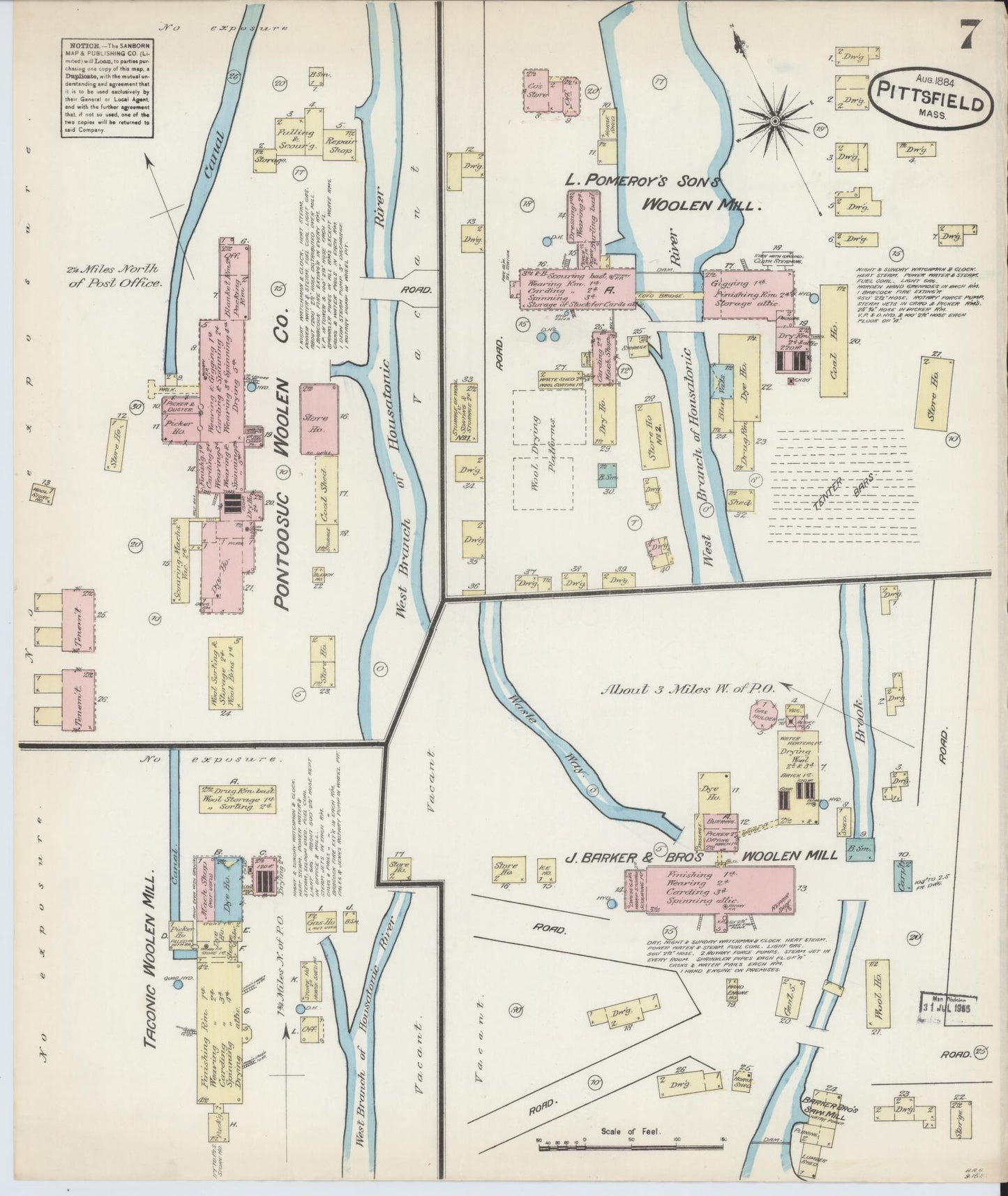 Sanborn Fire Insurance Map from Pittsfield, Berkshire County, Massachusetts (1884), Sheet #0007 - Historic Sanborn Fire Insurance Map Print, vintage old map wall art, antique decor, genealogy gift, Massachusetts Massachusetts map