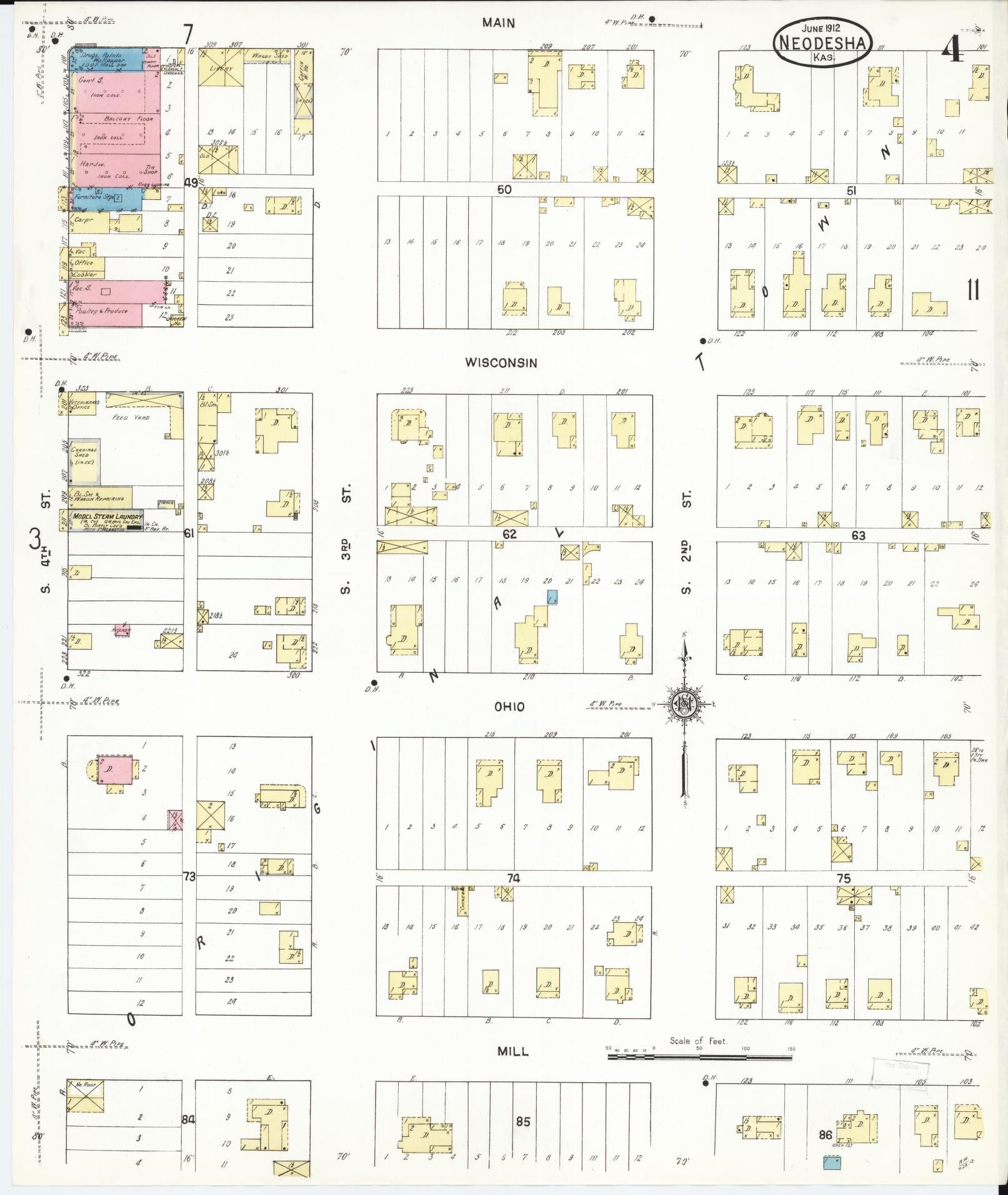 Sanborn Fire Insurance Map from Neodesha, Wilson County, Kansas (1912), Sheet #0004 - Complete Map Set gallery image, historic Sanborn map, vintage wall art, Kansas Kansas