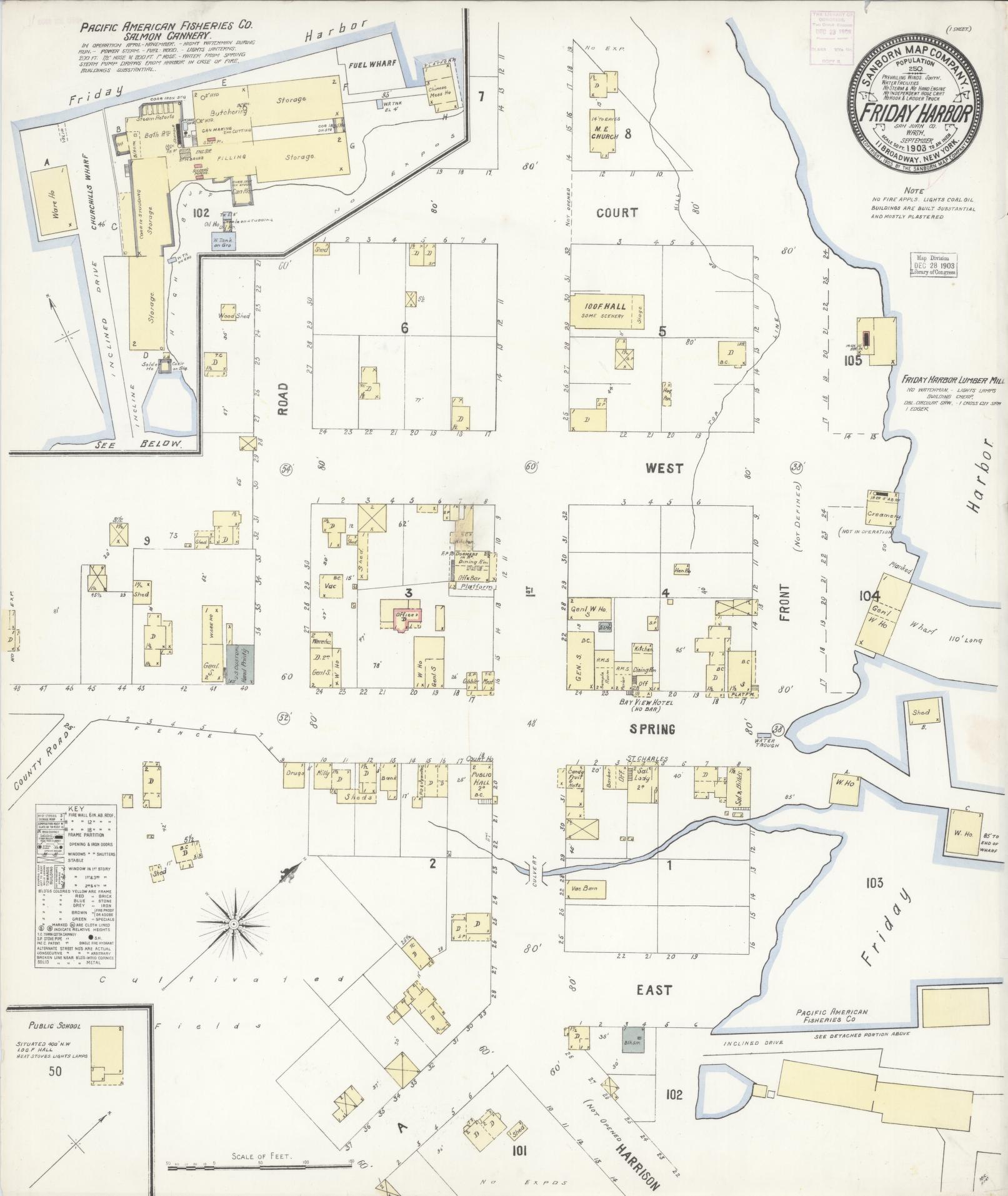 Sanborn Fire Insurance Map from Friday Harbor, San Juan County, Washington (1903), Sheet #0001 - Historic Sanborn Fire Insurance Map Print, vintage old map wall art, antique decor, genealogy gift, Washington Washington map