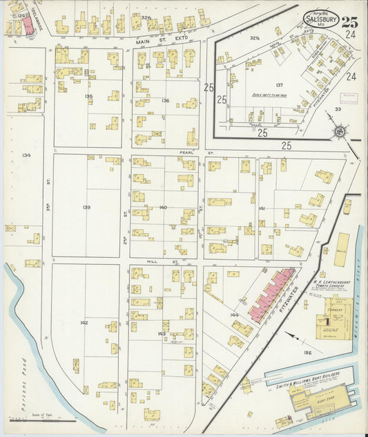Sanborn Fire Insurance Map from Salisbury, Wicomico County, Maryland (1916), Sheet #0025 - Historic Sanborn Fire Insurance Map Print, vintage old map wall art, antique decor, genealogy gift, Maryland Maryland map