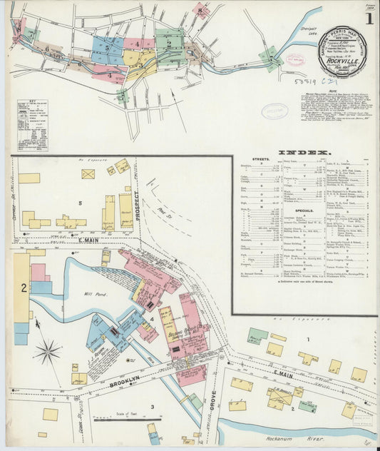 Sanborn Fire Insurance Map from Rockville, Tolland County, Connecticut (1897), Sheet #0001 - Historic Sanborn Fire Insurance Map Print, vintage old map wall art, antique decor, genealogy gift, Connecticut Connecticut map