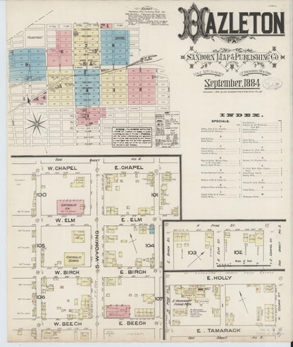 Sanborn Fire Insurance Map from Hazleton, Luzerne County, Pennsylvania (1884), Sheet #0001 - Historic Sanborn Fire Insurance Map Print, vintage old map wall art, antique decor, genealogy gift, Pennsylvania Pennsylvania map