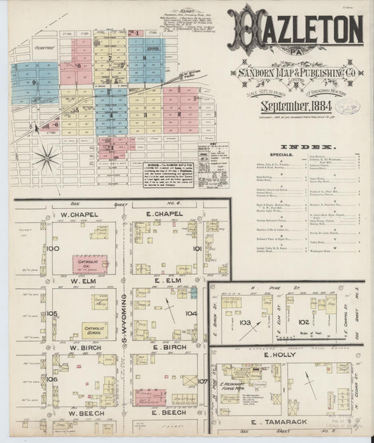 Sanborn Fire Insurance Map from Hazleton, Luzerne County, Pennsylvania (1884), Sheet #0001 - Historic Sanborn Fire Insurance Map Print, vintage old map wall art, antique decor, genealogy gift, Pennsylvania Pennsylvania map