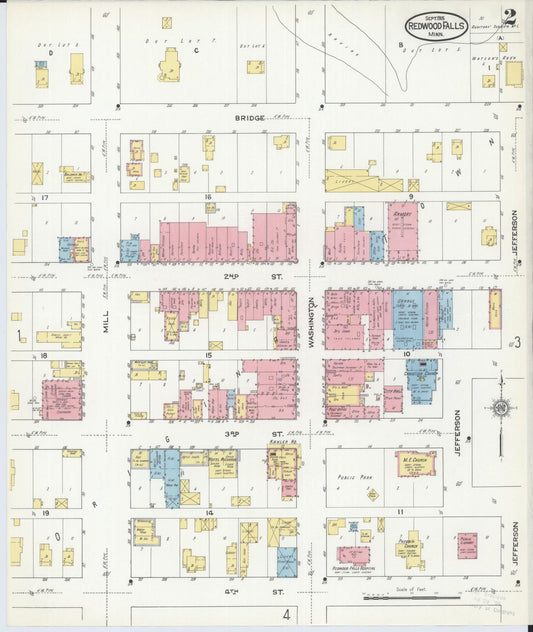 Sanborn Fire Insurance Map from Redwood Falls, Redwood County, Minnesota (1915), Sheet #0002 - Historic Sanborn Fire Insurance Map Print, vintage old map wall art, antique decor, genealogy gift, Minnesota Minnesota map