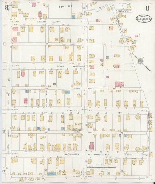Sanborn Fire Insurance Map from Leechburg, Armstrong County, Pennsylvania (1943), Sheet #0008 - Historic Sanborn Fire Insurance Map Print, vintage old map wall art, antique decor, genealogy gift, Pennsylvania Pennsylvania map