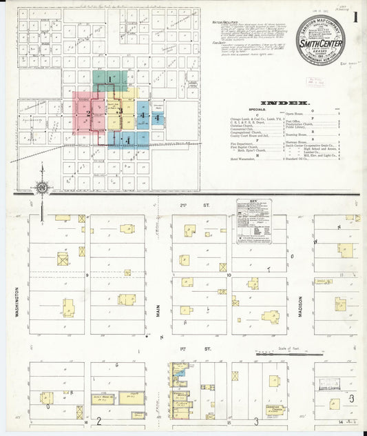 Sanborn Fire Insurance Map from Smith Center, Smith County, Kansas (1911), Sheet #0001 - Historic Sanborn Fire Insurance Map Print, vintage old map wall art, antique decor, genealogy gift, Kansas Kansas map