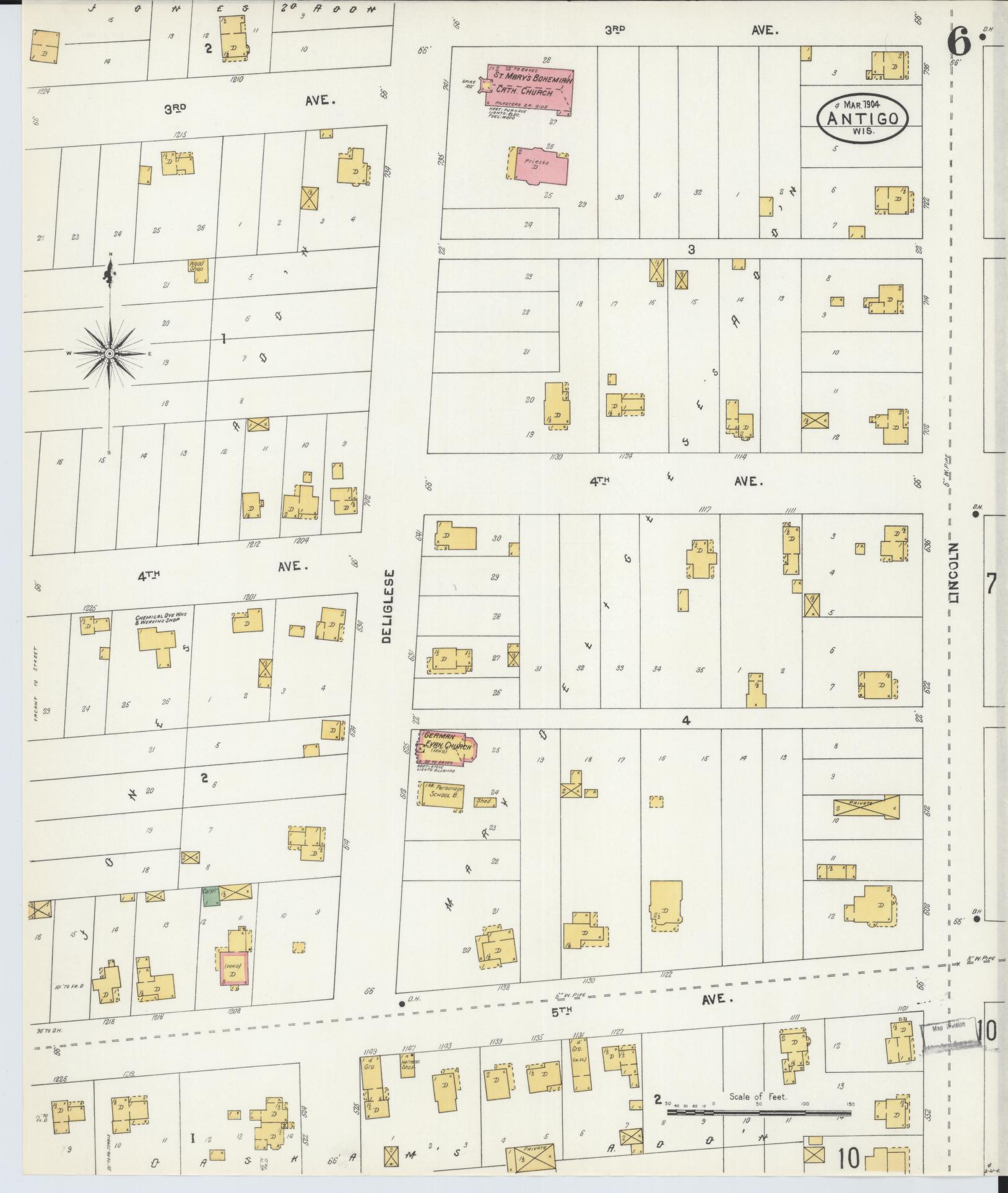 Sanborn Fire Insurance Map from Antigo, Langlade County, Wisconsin (1904), Sheet #0006 - Complete Map Set gallery image, historic Sanborn map, vintage wall art, Wisconsin Wisconsin