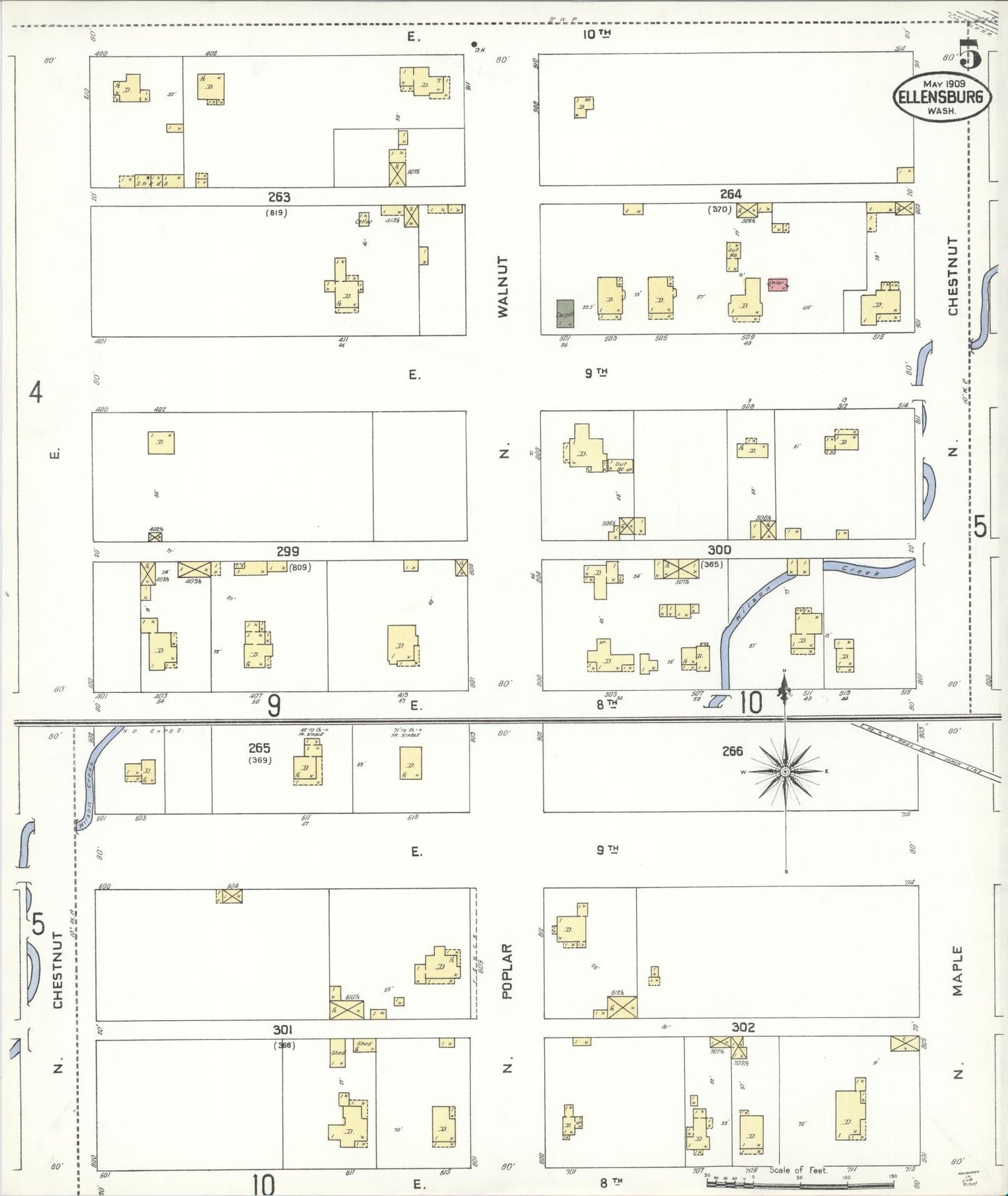 Sanborn Fire Insurance Map from Ellensburg, Kittitas County, Washington (1909), Sheet #0005 - Complete Map Set gallery image, historic Sanborn map, vintage wall art, Washington Washington