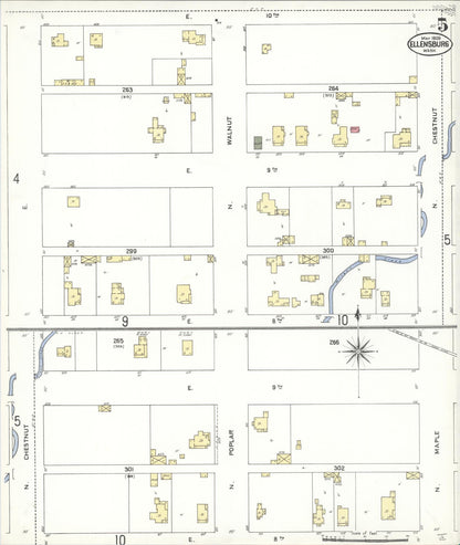 Sanborn Fire Insurance Map from Ellensburg, Kittitas County, Washington (1909), Sheet #0005 - Complete Map Set gallery image, historic Sanborn map, vintage wall art, Washington Washington