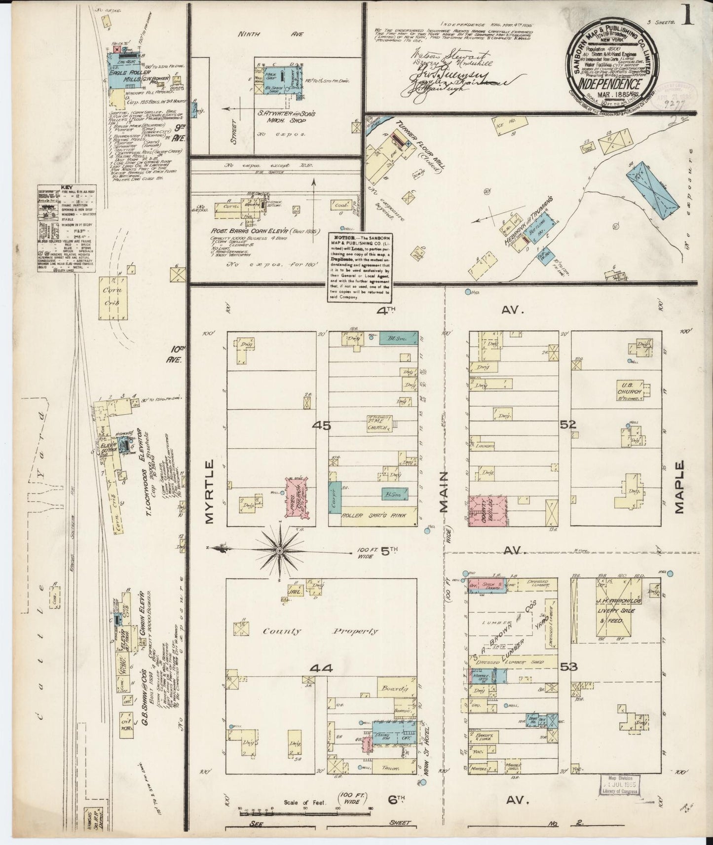 Sanborn Fire Insurance Map from Independence, Montgomery County, Kansas (1885), Sheet #0001 - Historic Sanborn Fire Insurance Map Print, vintage old map wall art, antique decor, genealogy gift, Kansas Kansas map