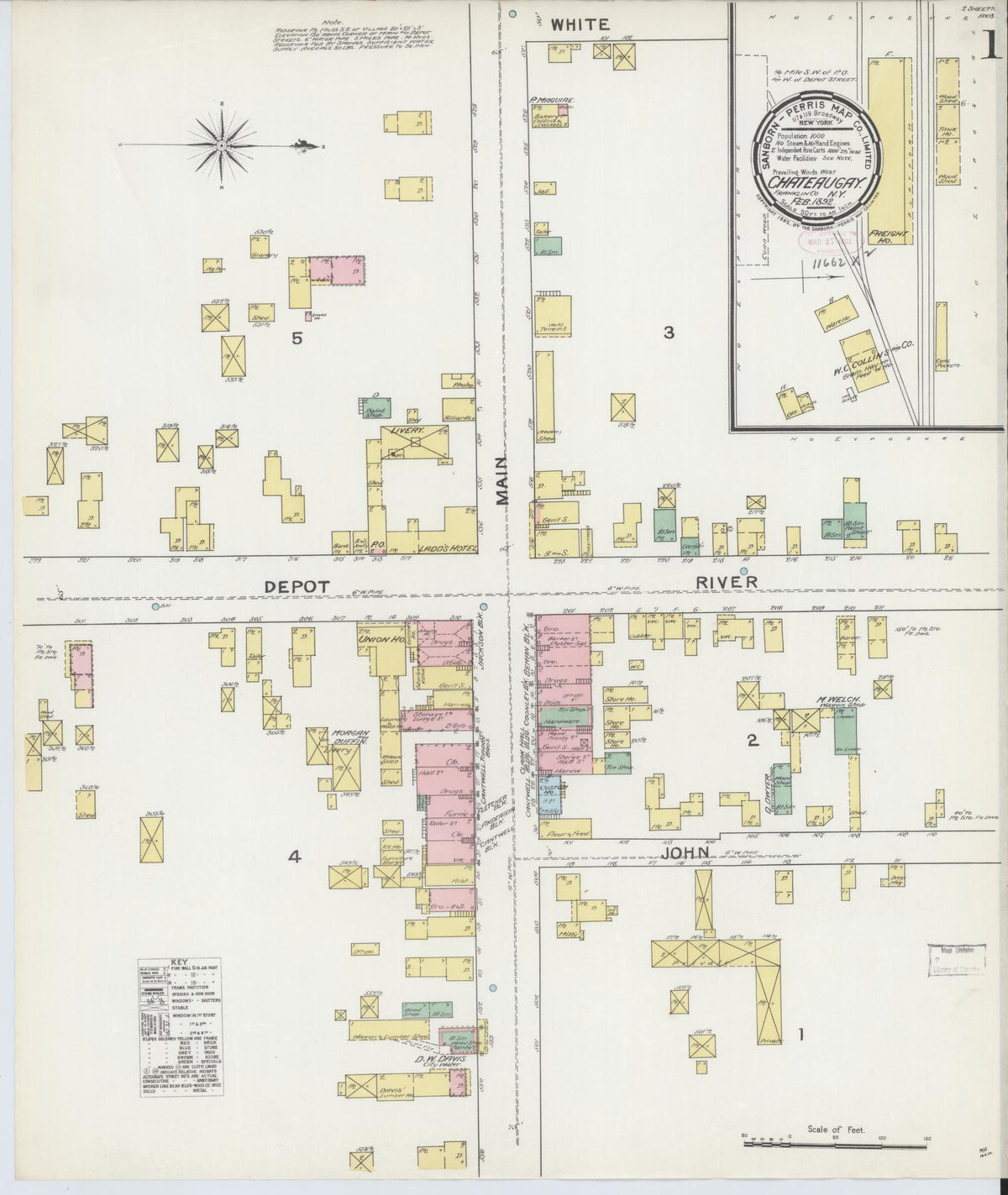Sanborn Fire Insurance Map from Chateaugay, Franklin County, New York (1892), Sheet #0001 - Complete Map Set gallery image, historic Sanborn map, vintage wall art, New York New York