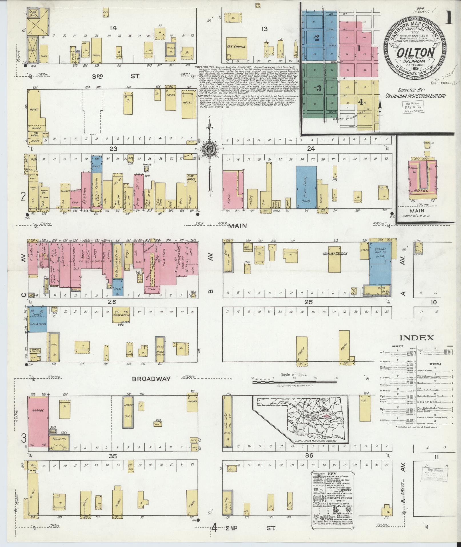Sanborn Fire Insurance Map from Oilton, Creek County, Oklahoma (1919), Sheet #0001 - Complete Map Set gallery image, historic Sanborn map, vintage wall art, Oklahoma Oklahoma