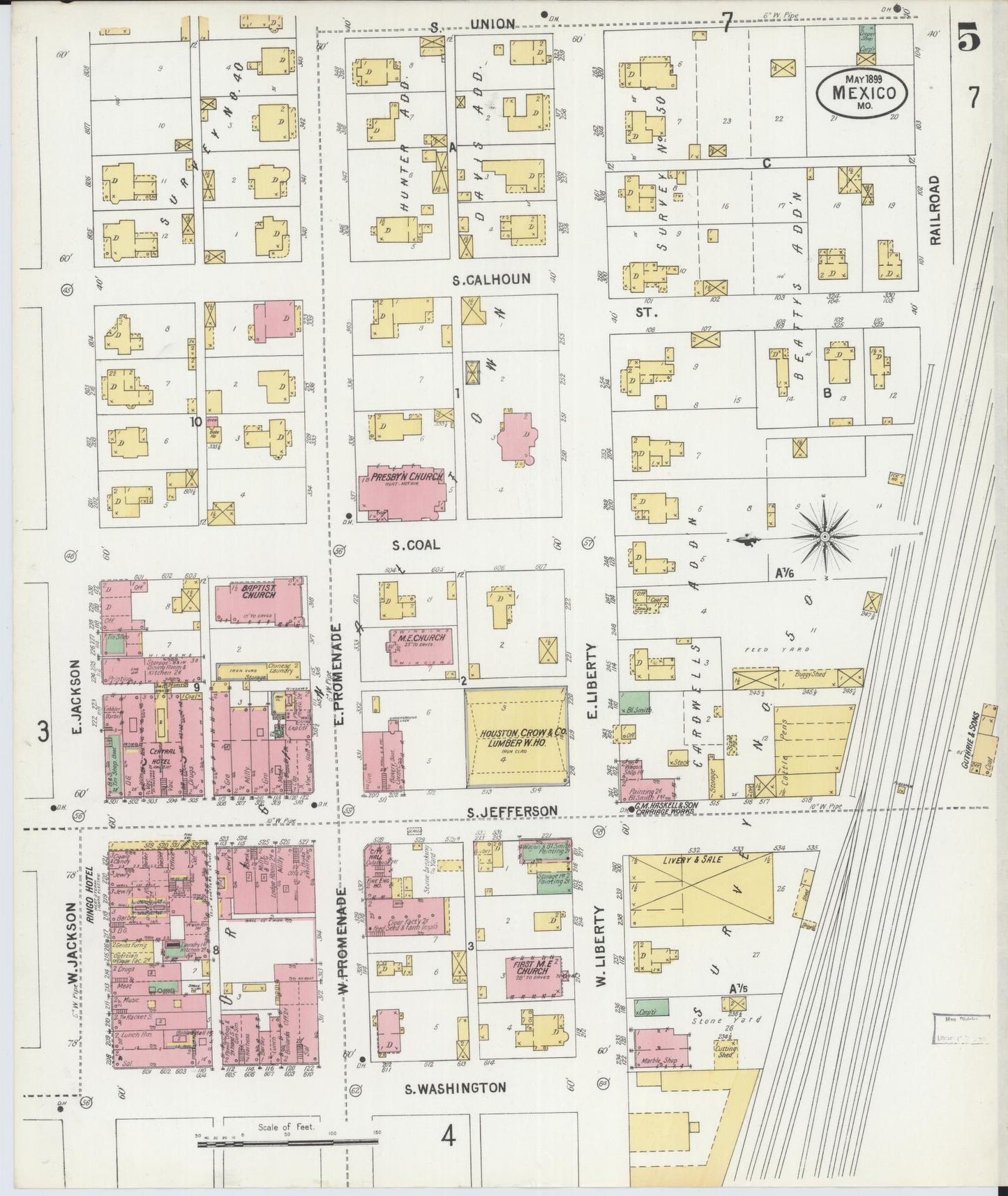 Sanborn Fire Insurance Map from Mexico, Audrain County, Missouri (1899), Sheet #0005 - Historic Sanborn Fire Insurance Map Print, vintage old map wall art, antique decor, genealogy gift, Missouri Missouri map