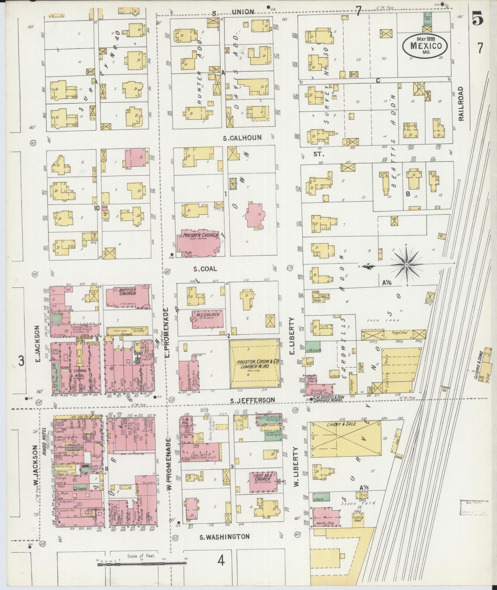 Sanborn Fire Insurance Map from Mexico, Audrain County, Missouri (1899), Sheet #0005 - Historic Sanborn Fire Insurance Map Print, vintage old map wall art, antique decor, genealogy gift, Missouri Missouri map