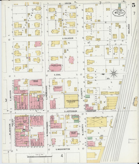 Sanborn Fire Insurance Map from Mexico, Audrain County, Missouri (1899), Sheet #0005 - Historic Sanborn Fire Insurance Map Print, vintage old map wall art, antique decor, genealogy gift, Missouri Missouri map