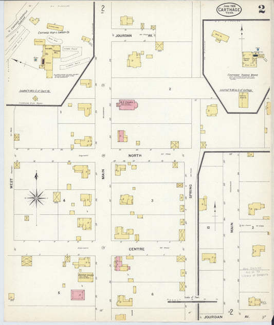 Sanborn Fire Insurance Map from Carthage, Smith County, Tennessee (1908), Sheet #0002 - Historic Sanborn Fire Insurance Map Print, vintage old map wall art, antique decor, genealogy gift, Tennessee Tennessee map