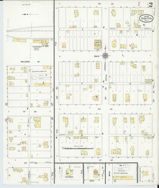 Sanborn Fire Insurance Map from Ashton, Spink County, South Dakota (1912), Sheet #0002 - Historic Sanborn Fire Insurance Map Print, vintage old map wall art, antique decor, genealogy gift, South Dakota South Dakota map