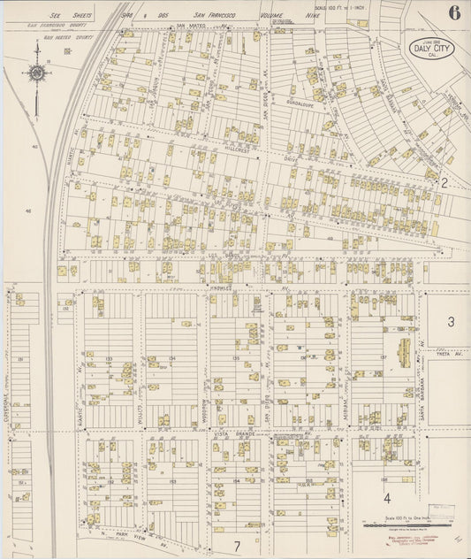 Sanborn Fire Insurance Map from Daly City, San Mateo County, California (1918), Sheet #0006 - Historic Sanborn Fire Insurance Map Print, vintage old map wall art, antique decor, genealogy gift, California California map
