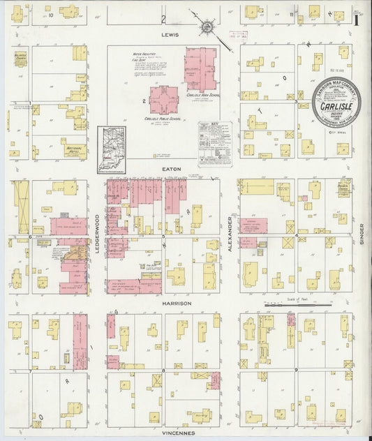 Sanborn Fire Insurance Map from Carlisle, Sullivan County, Indiana (1915), Sheet #0001 - Complete Map Set gallery image, historic Sanborn map, vintage wall art, Indiana Indiana