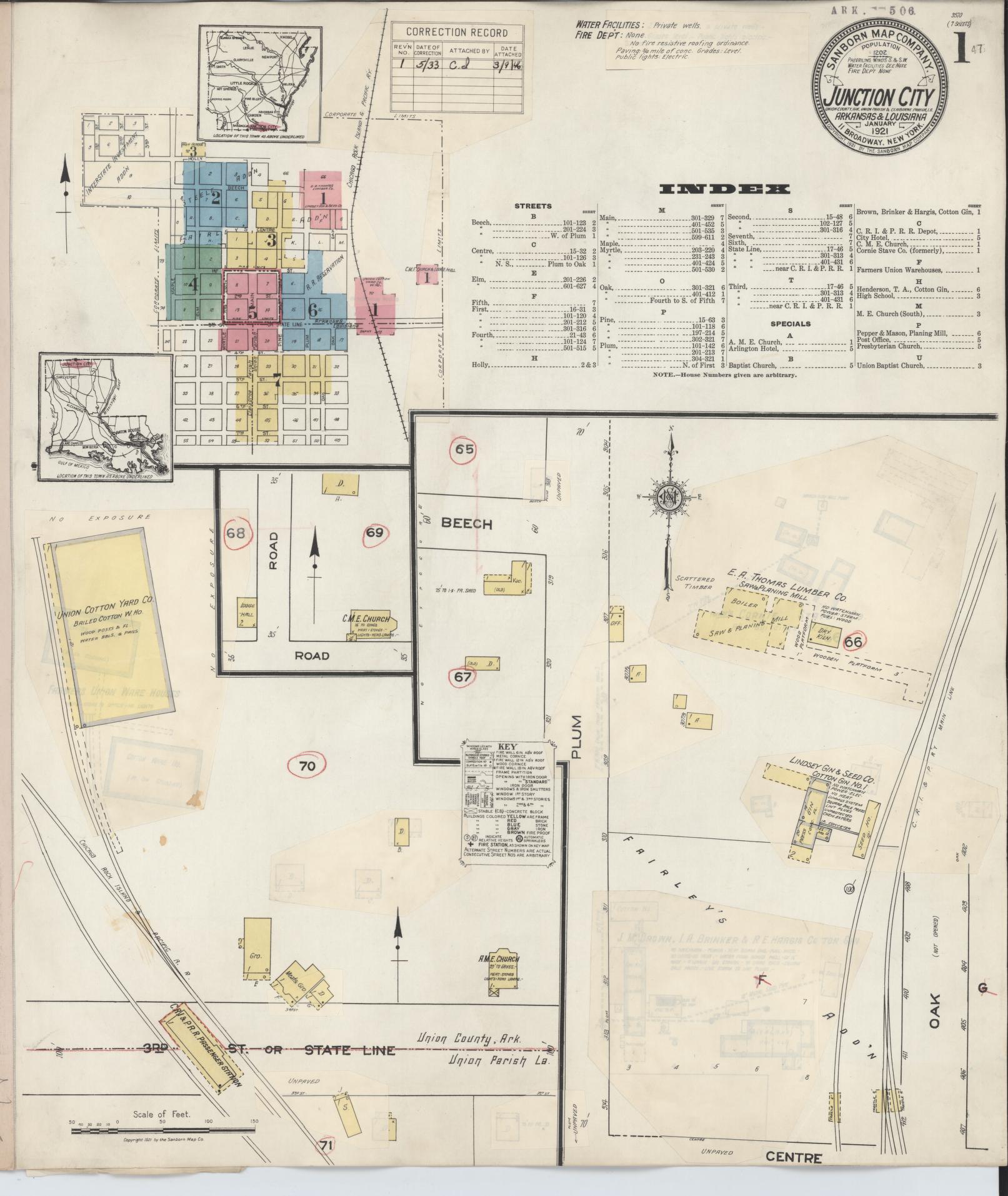 Sanborn Fire Insurance Map from Junction City, Union County. Clairborne And Union Parishes  La., Arkansas (1933), Sheet #0001 - Complete Map Set gallery image, historic Sanborn map, vintage wall art, Arkansas Arkansas