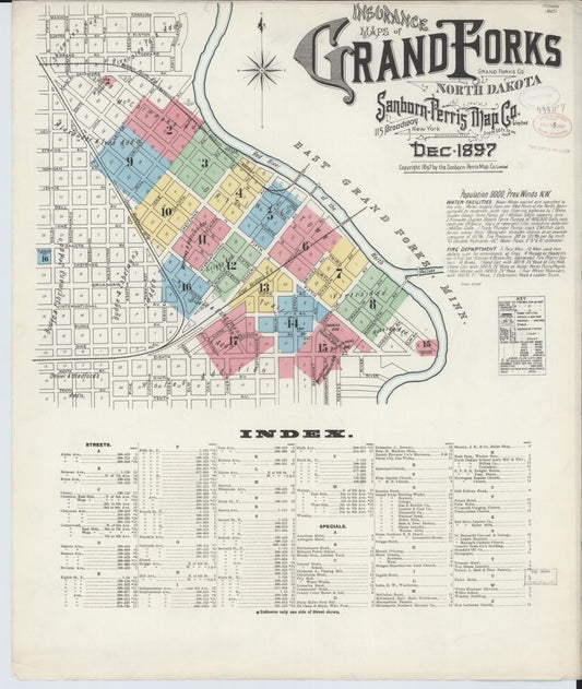 Sanborn Fire Insurance Map from Grand Forks, Grand Forks County, North Dakota (1897), Sheet #0001 - Historic Sanborn Fire Insurance Map Print, vintage old map wall art, antique decor, genealogy gift, North Dakota North Dakota map