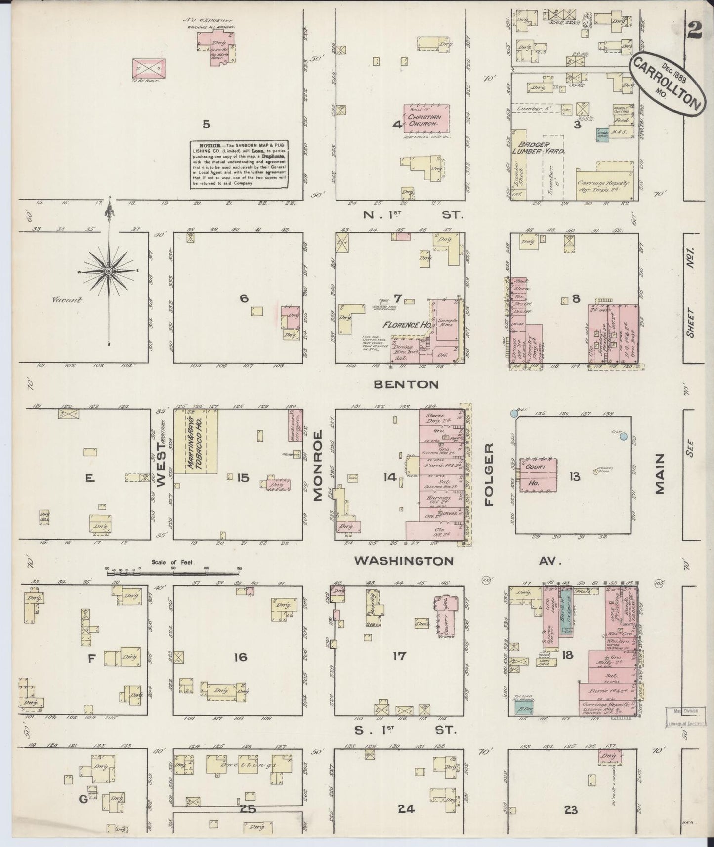 Sanborn Fire Insurance Map from Carrollton, Carroll County, Missouri (1883), Sheet #0002 - Complete Map Set gallery image, historic Sanborn map, vintage wall art, Missouri Missouri