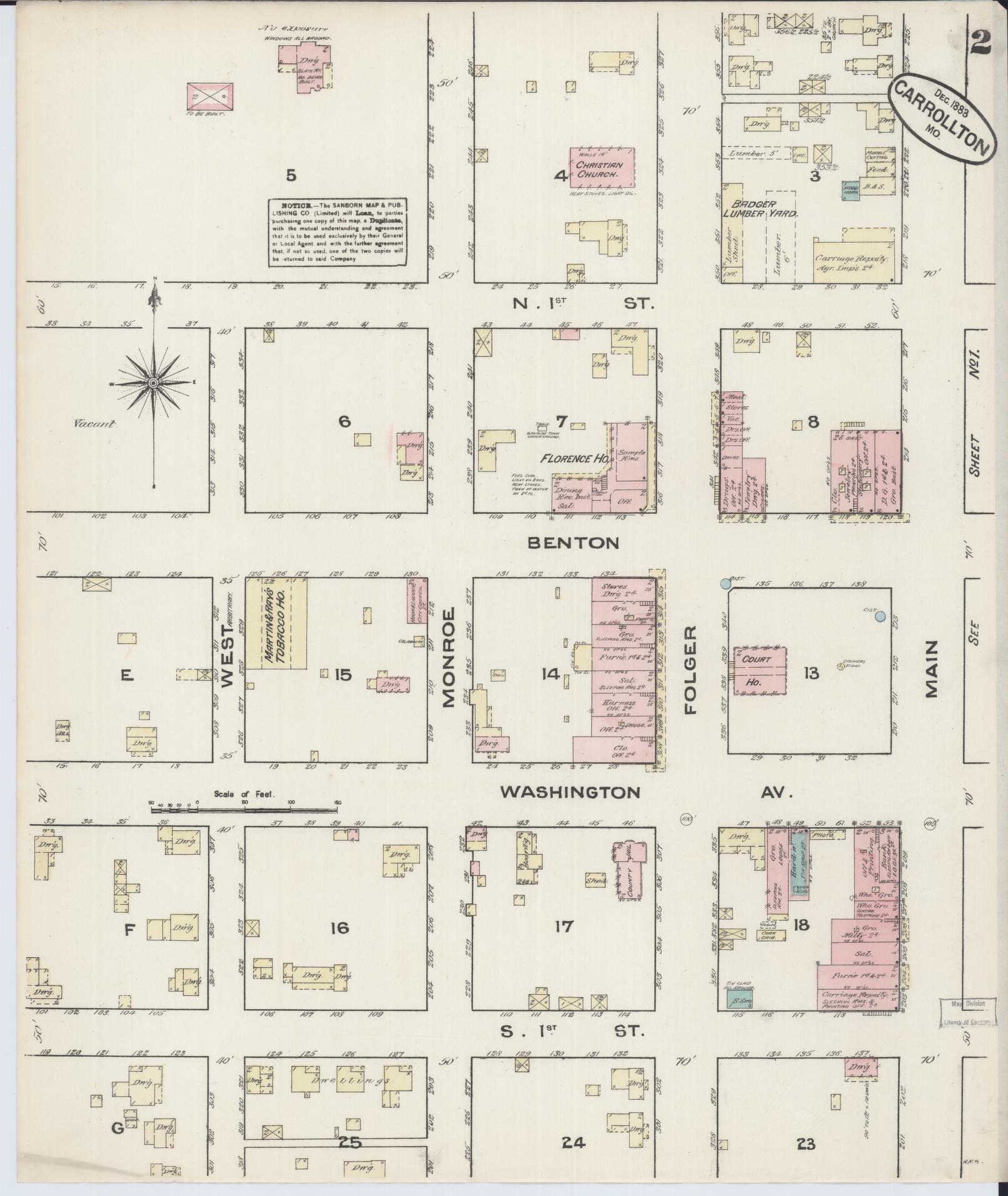 Sanborn Fire Insurance Map from Carrollton, Carroll County, Missouri (1883), Sheet #0002 - Complete Map Set gallery image, historic Sanborn map, vintage wall art, Missouri Missouri