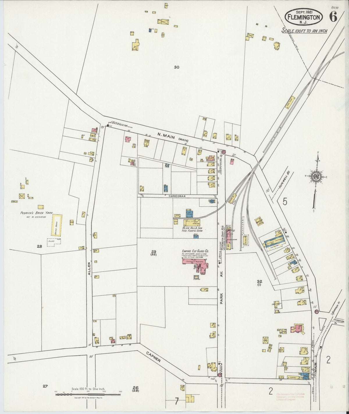 Sanborn Fire Insurance Map from Flemington, Hunterdon County, New Jersey (1921), Sheet #0006 - Complete Map Set gallery image, historic Sanborn map, vintage wall art, New Jersey New Jersey