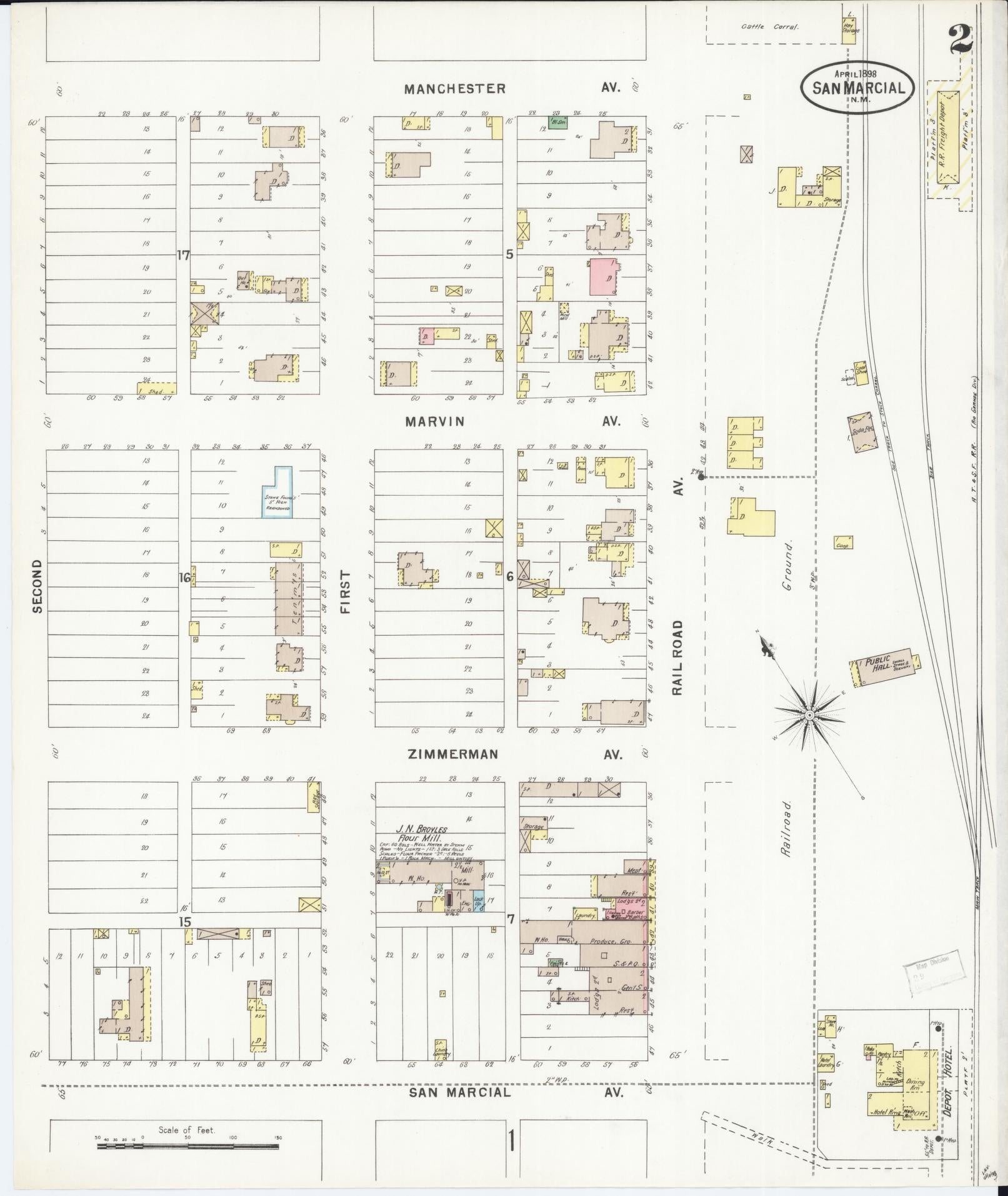 Sanborn Fire Insurance Map from San Marcial, Socorro County, New Mexico (1898), Sheet #0002 - Historic Sanborn Fire Insurance Map Print, vintage old map wall art, antique decor, genealogy gift, New Mexico New Mexico map