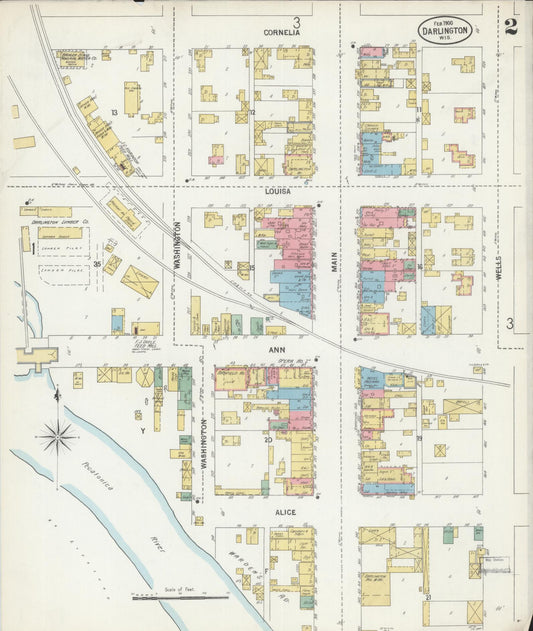 Sanborn Fire Insurance Map from Darlington, Lafayette County, Wisconsin (1900), Sheet #0002 - Historic Sanborn Fire Insurance Map Print, vintage old map wall art, antique decor, genealogy gift, Wisconsin Wisconsin map