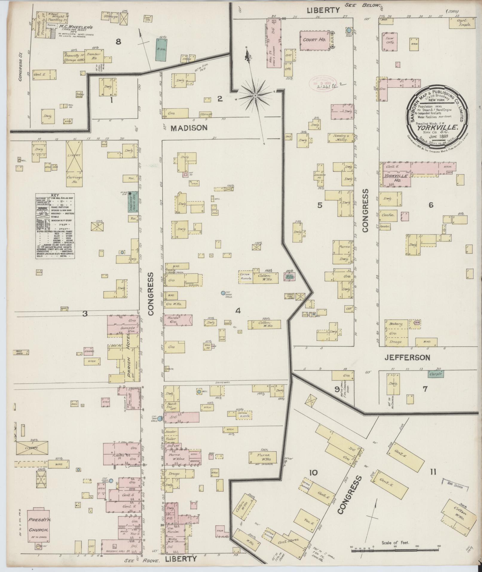 Sanborn Fire Insurance Map from York[ville], York County, South Carolina (1889), Sheet #0001 - Historic Sanborn Fire Insurance Map Print, vintage old map wall art, antique decor, genealogy gift, South Carolina South Carolina map