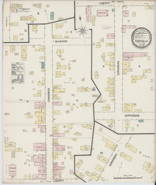 Sanborn Fire Insurance Map from York[ville], York County, South Carolina (1889), Sheet #0001 - Historic Sanborn Fire Insurance Map Print, vintage old map wall art, antique decor, genealogy gift, South Carolina South Carolina map