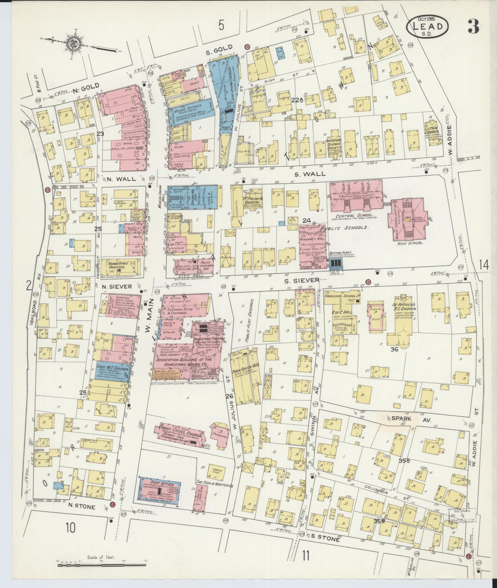 Sanborn Fire Insurance Map from Lead, Lawrence County, South Dakota (1915), Sheet #0003 - Complete Map Set gallery image, historic Sanborn map, vintage wall art, South Dakota South Dakota