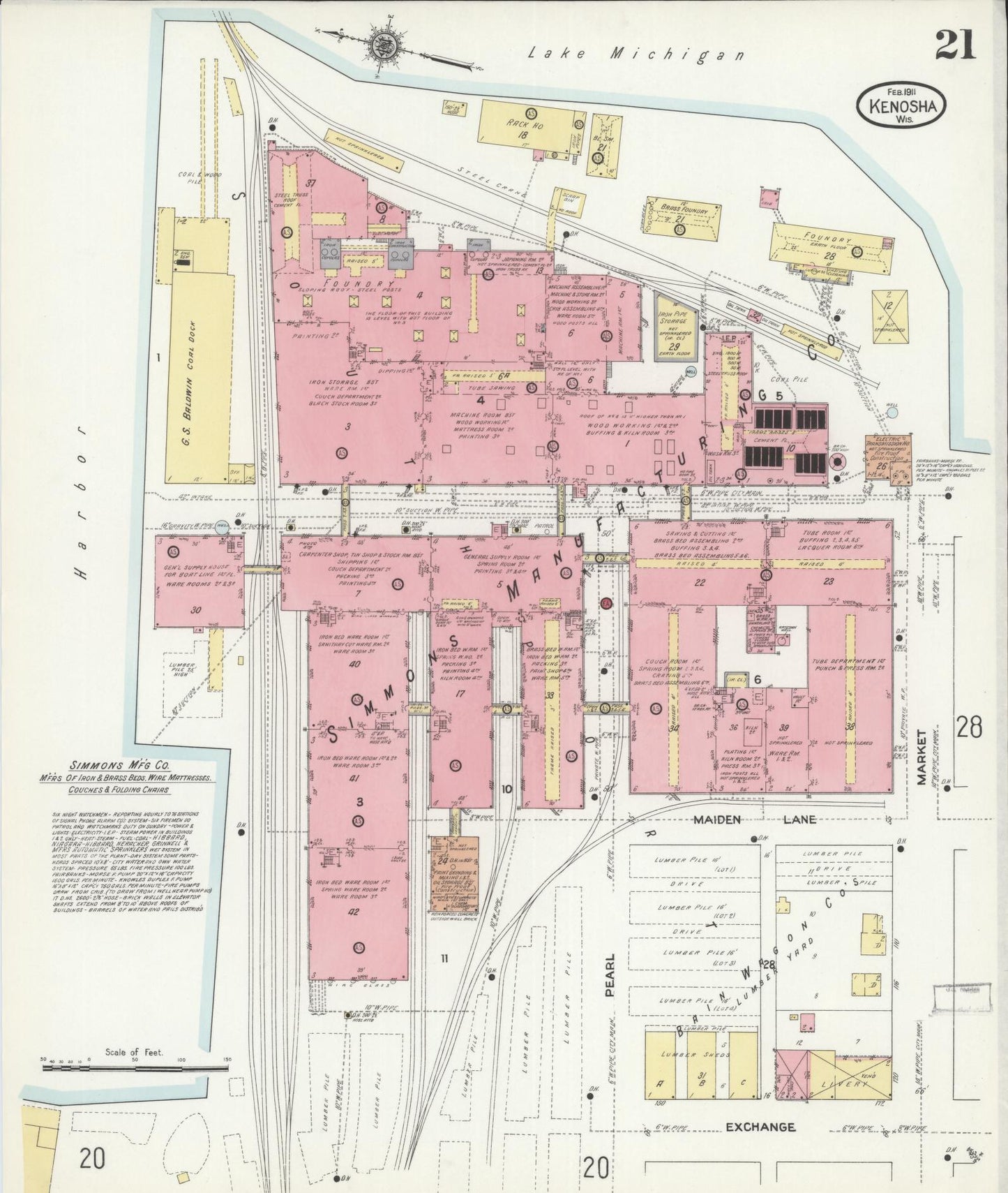 Sanborn Fire Insurance Map from Kenosha, Kenosha County, Wisconsin (1911), Sheet #0021 - Historic Sanborn Fire Insurance Map Print, vintage old map wall art, antique decor, genealogy gift, Wisconsin Wisconsin map