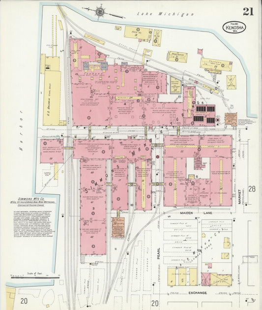 Sanborn Fire Insurance Map from Kenosha, Kenosha County, Wisconsin (1911), Sheet #0021 - Historic Sanborn Fire Insurance Map Print, vintage old map wall art, antique decor, genealogy gift, Wisconsin Wisconsin map