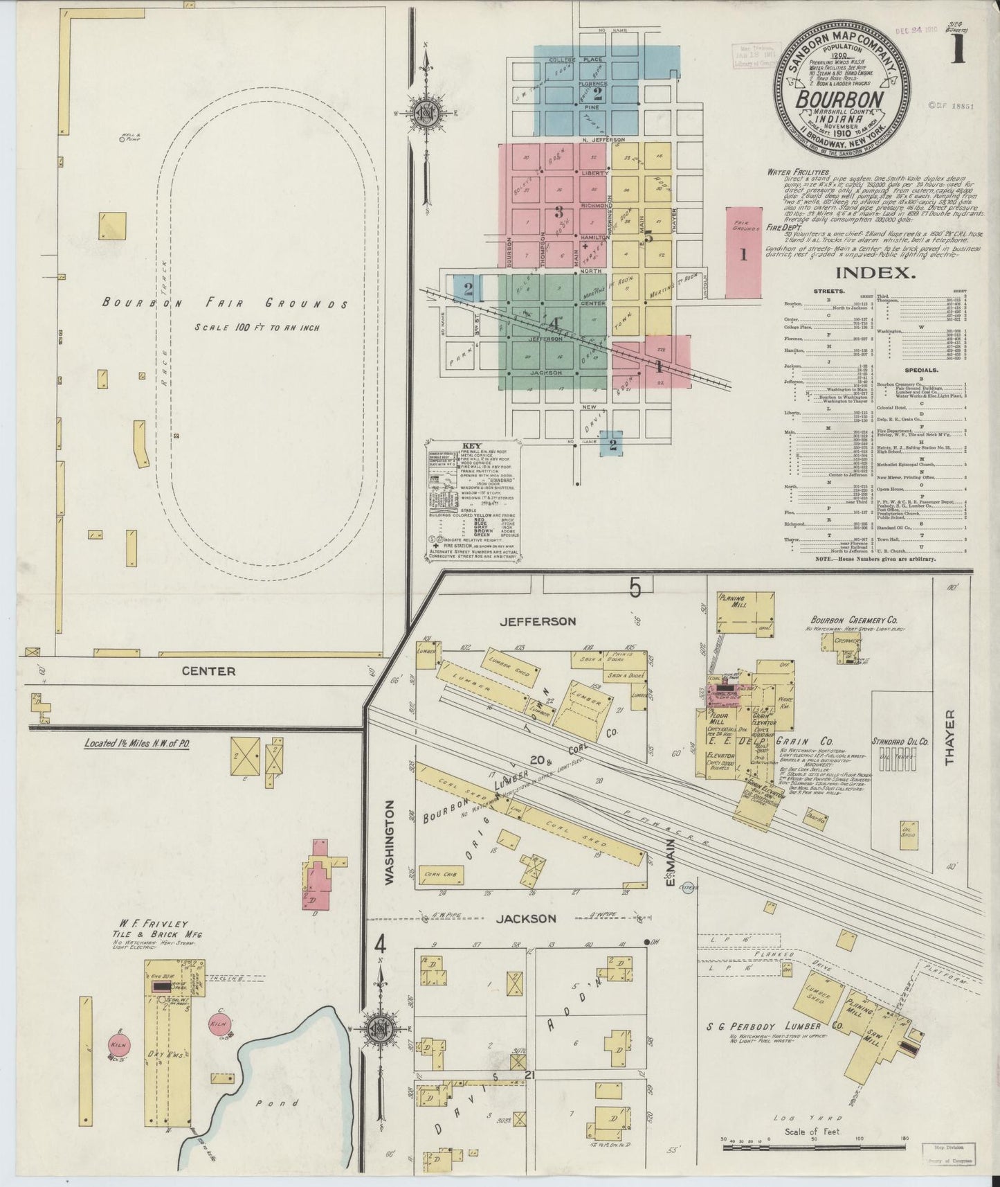 Sanborn Fire Insurance Map from Bourbon, Marshall County, Indiana (1910), Sheet #0001 - Complete Map Set gallery image, historic Sanborn map, vintage wall art, Indiana Indiana