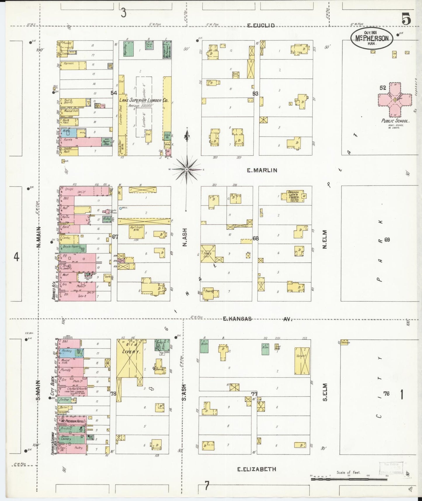 Sanborn Fire Insurance Map from Mcpherson, Mcpherson County, Kansas (1901), Sheet #0005 - Complete Map Set gallery image, historic Sanborn map, vintage wall art, Kansas Kansas