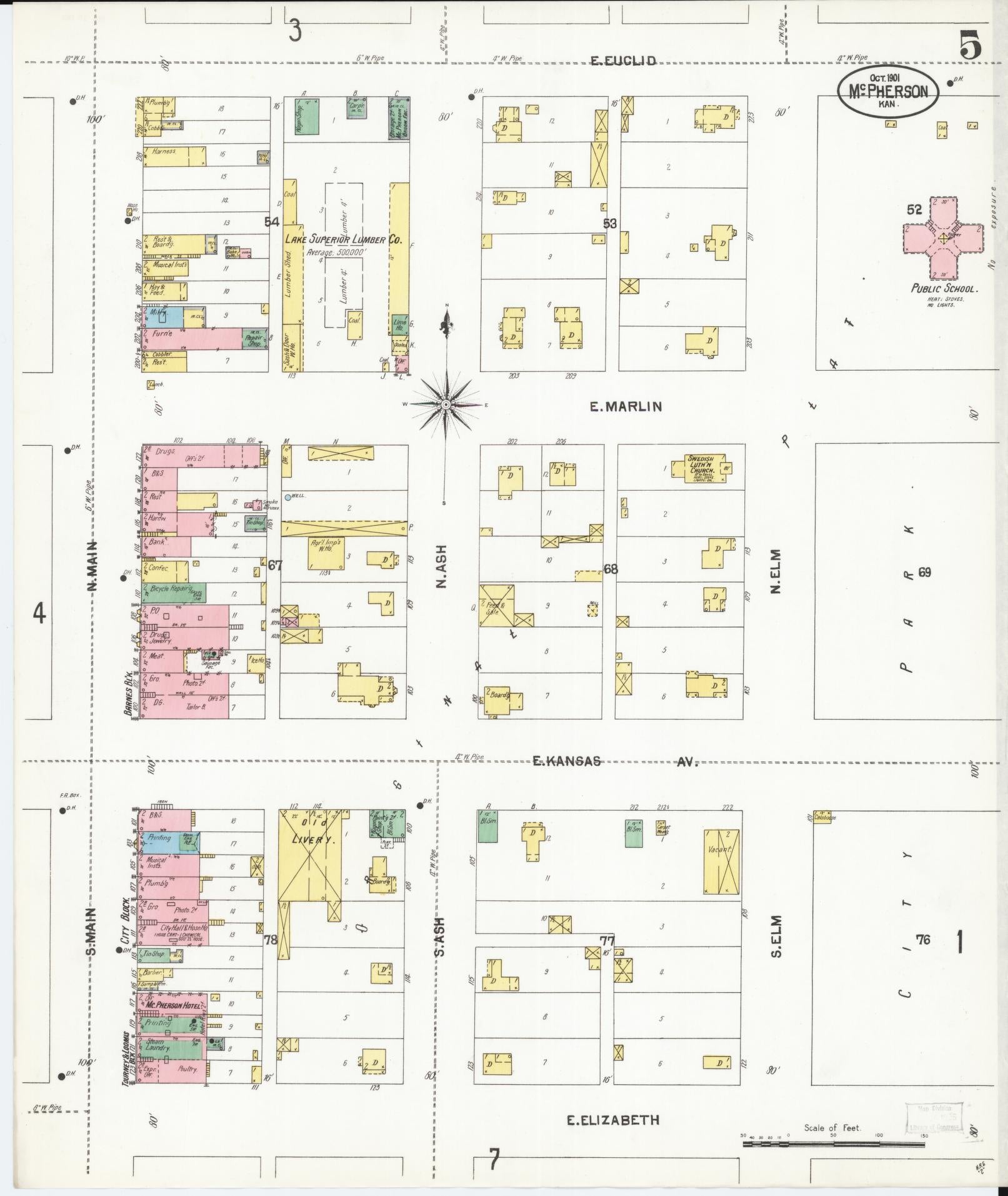 Sanborn Fire Insurance Map from Mcpherson, Mcpherson County, Kansas (1901), Sheet #0005 - Complete Map Set gallery image, historic Sanborn map, vintage wall art, Kansas Kansas