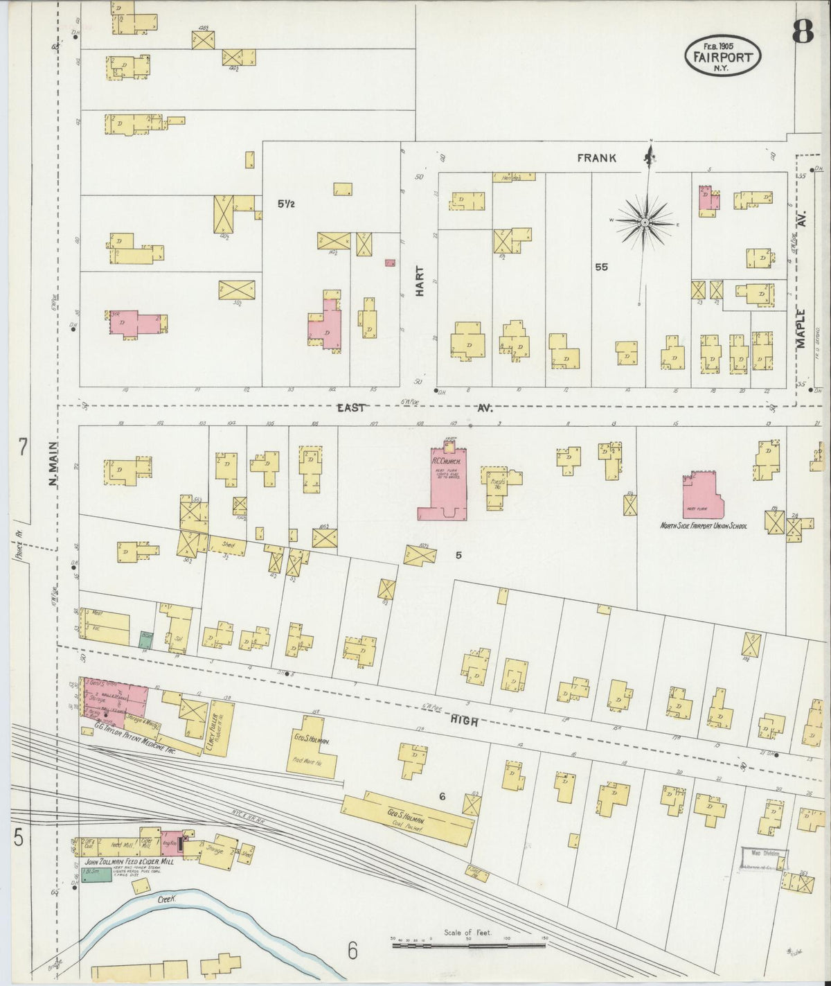 Sanborn Fire Insurance Map from Fairport, Monroe County, New York (1905), Sheet #0008 - Historic Sanborn Fire Insurance Map Print, vintage old map wall art, antique decor, genealogy gift, New York New York map