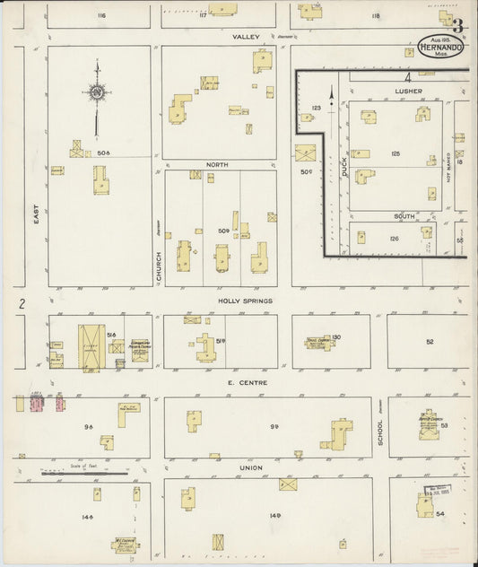 Sanborn Fire Insurance Map from Hernando, De Soto County, Mississippi (1915), Sheet #0003 - Historic Sanborn Fire Insurance Map Print, vintage old map wall art, antique decor, genealogy gift, Mississippi Mississippi map