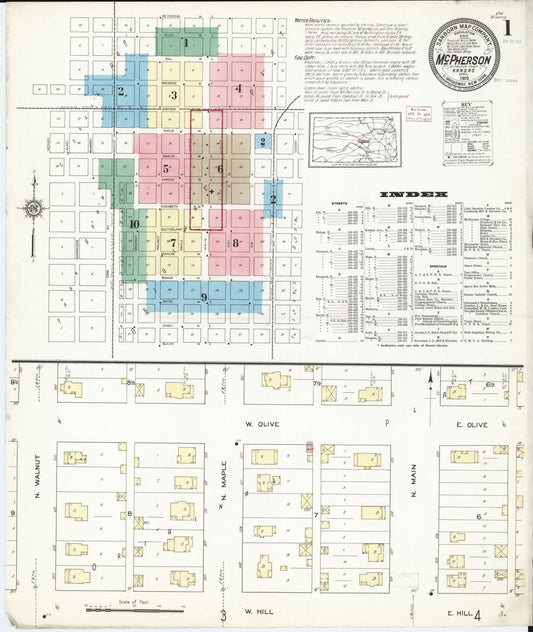 Sanborn Fire Insurance Map from Mcpherson, Mcpherson County, Kansas (1914), Sheet #0001 - Complete Map Set gallery image, historic Sanborn map, vintage wall art, Kansas Kansas