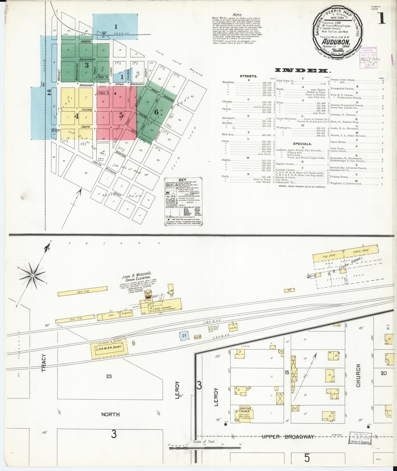 Sanborn Fire Insurance Map from Audubon, Audubon County, Iowa (1901), Sheet #0001 - Historic Sanborn Fire Insurance Map Print, vintage old map wall art